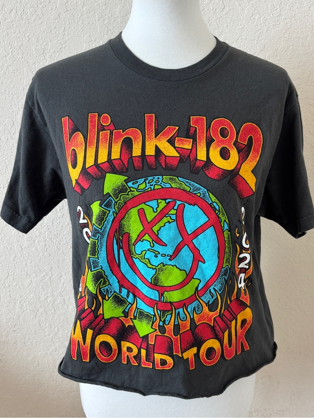 Blink-182 World Tour Shirt 2023-24  Concert Graphic Tee Black Grey Cutout Size M